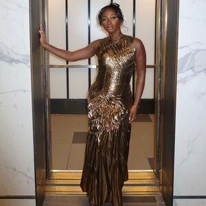 Georgia Hardinge Fossil Dress Gold Pleated Lame